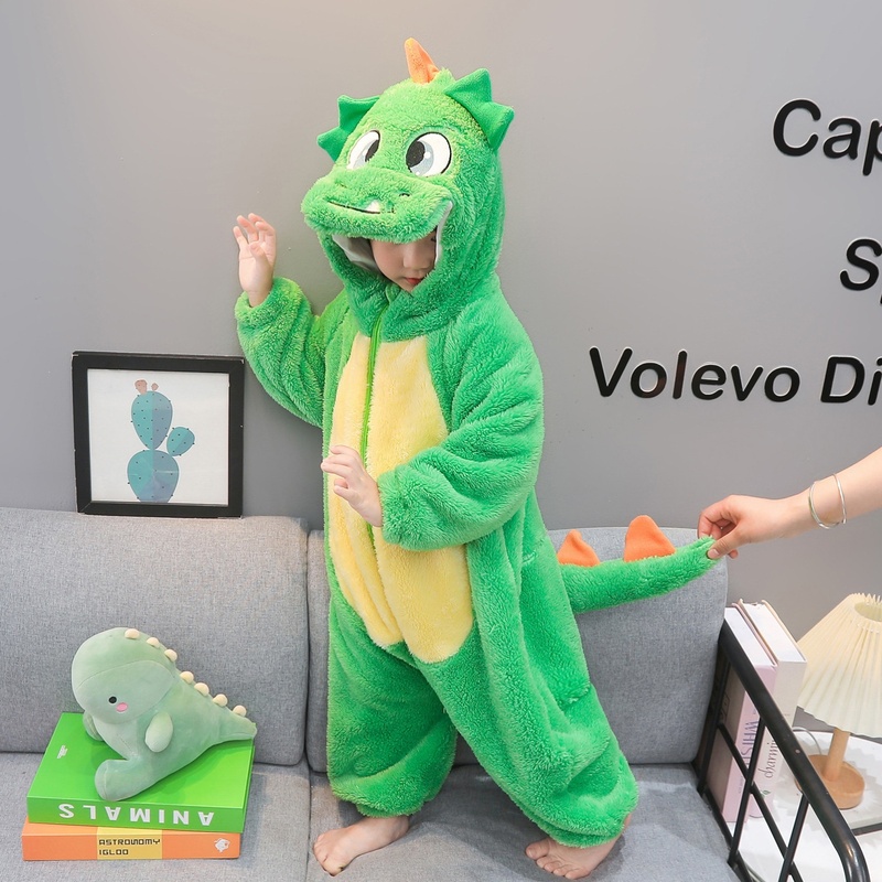 女童连体睡衣秋冬季法兰绒加厚冬款宝宝恐龙衣服珊瑚绒儿童家居服