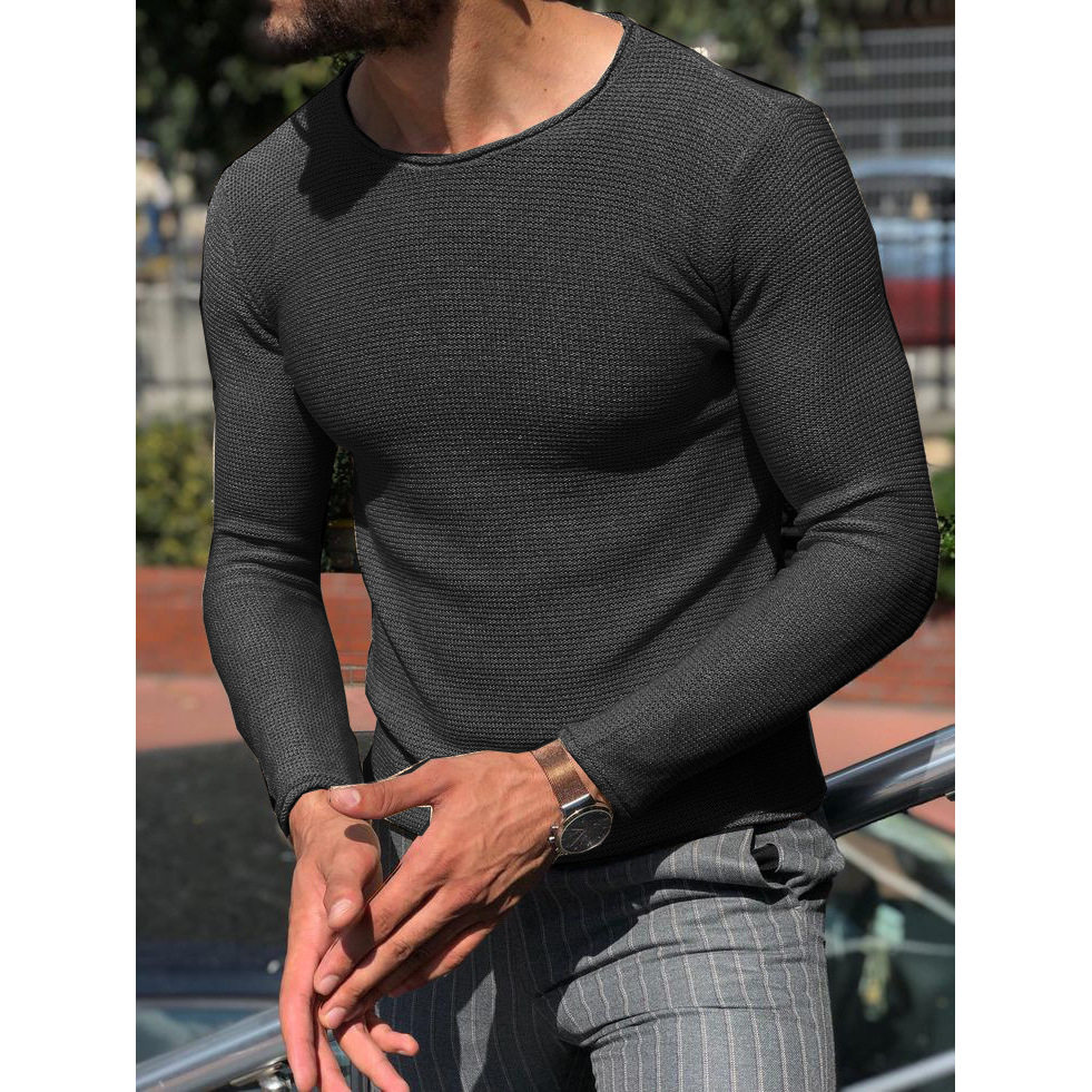 2023 가을 남성 캐주얼 라운드 넥 스웨터 솔리드 컬러 슬림 긴 소매 니트 풀오버 남성 니트웨어