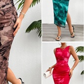 Bodycon欧美无袖 Slim 连衣裙女 Casual Printed Sleeves Dress