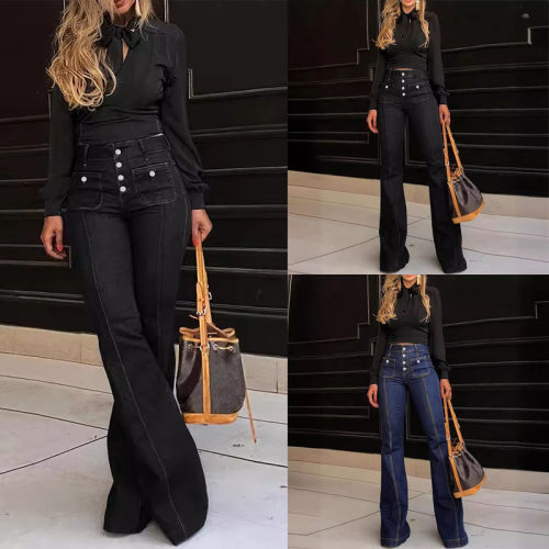 Bluecasualflaredjeans欧美新
