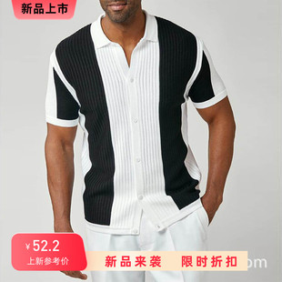 衬衫 Shirts 新款 衬衣潮Men 夏季 短袖 男宽松休闲条纹Polo衫 美式 大码