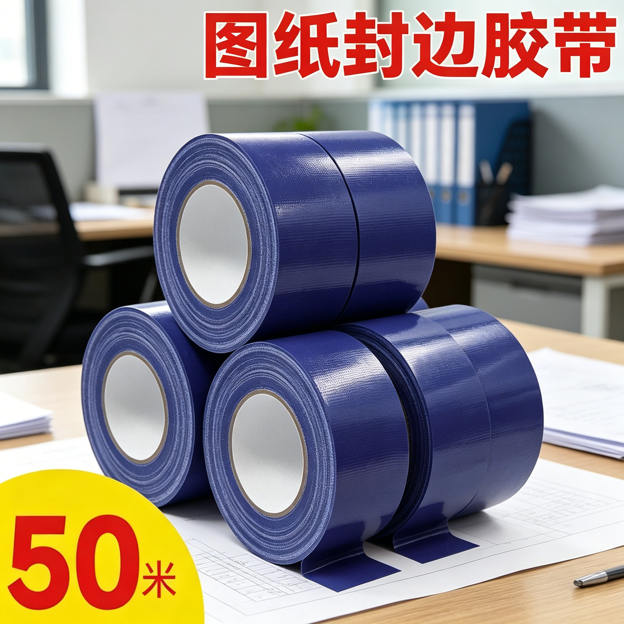 蓝色封图纸封边专用工程装订布基网格单面胶带强力高粘度地面地毯固定防水无痕贴影视摄影专用大力胶布