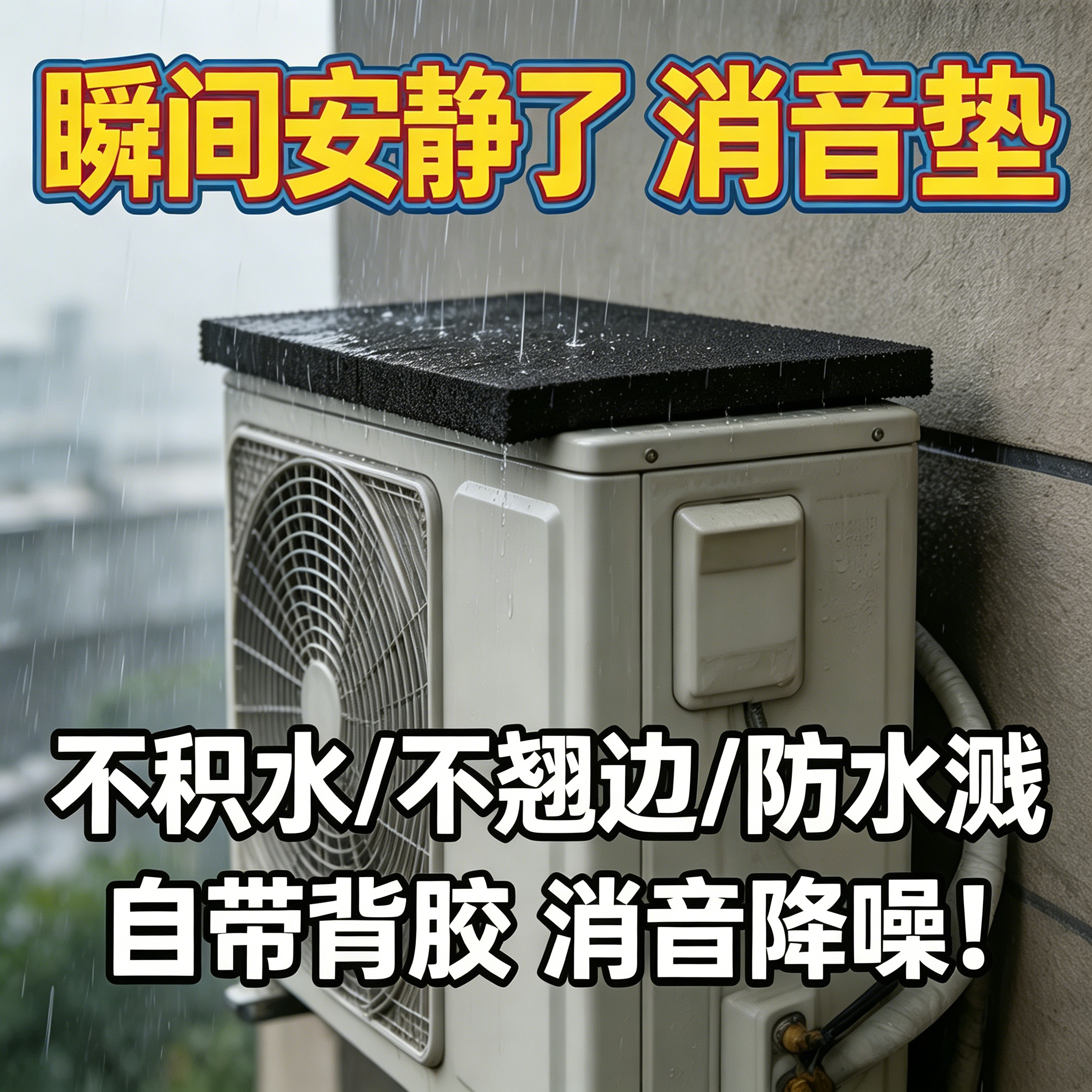 防水消音垫遮雨棚铁皮防水胶隔音胶带室外隔音空调外机带自粘胶带不积水强力消音降噪带背胶EVA海绵防漏风
