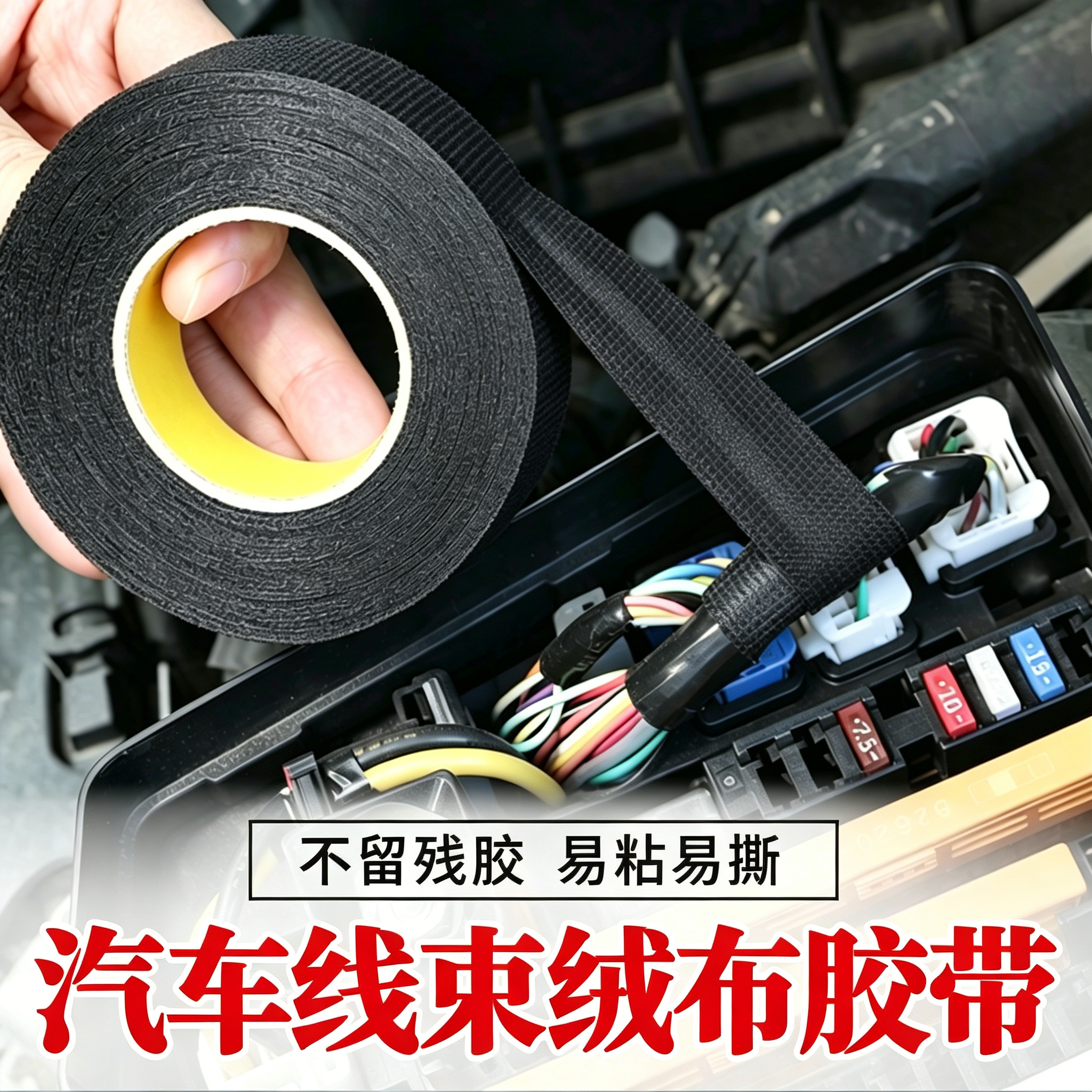 绒布胶带绝缘胶布汽车线束静音降噪黑缠绕胶布车门消除异响耐高温发动机线路固定发动机舱电工胶电线收纳整理