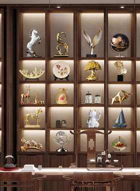 新中式老板办公室轻奢高端大气摆件酒柜博古架书房书柜工艺礼品摆