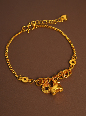 秋冬沙金钱币小马圈圈手链女新中式轻奢高级感手串小众精致手饰品