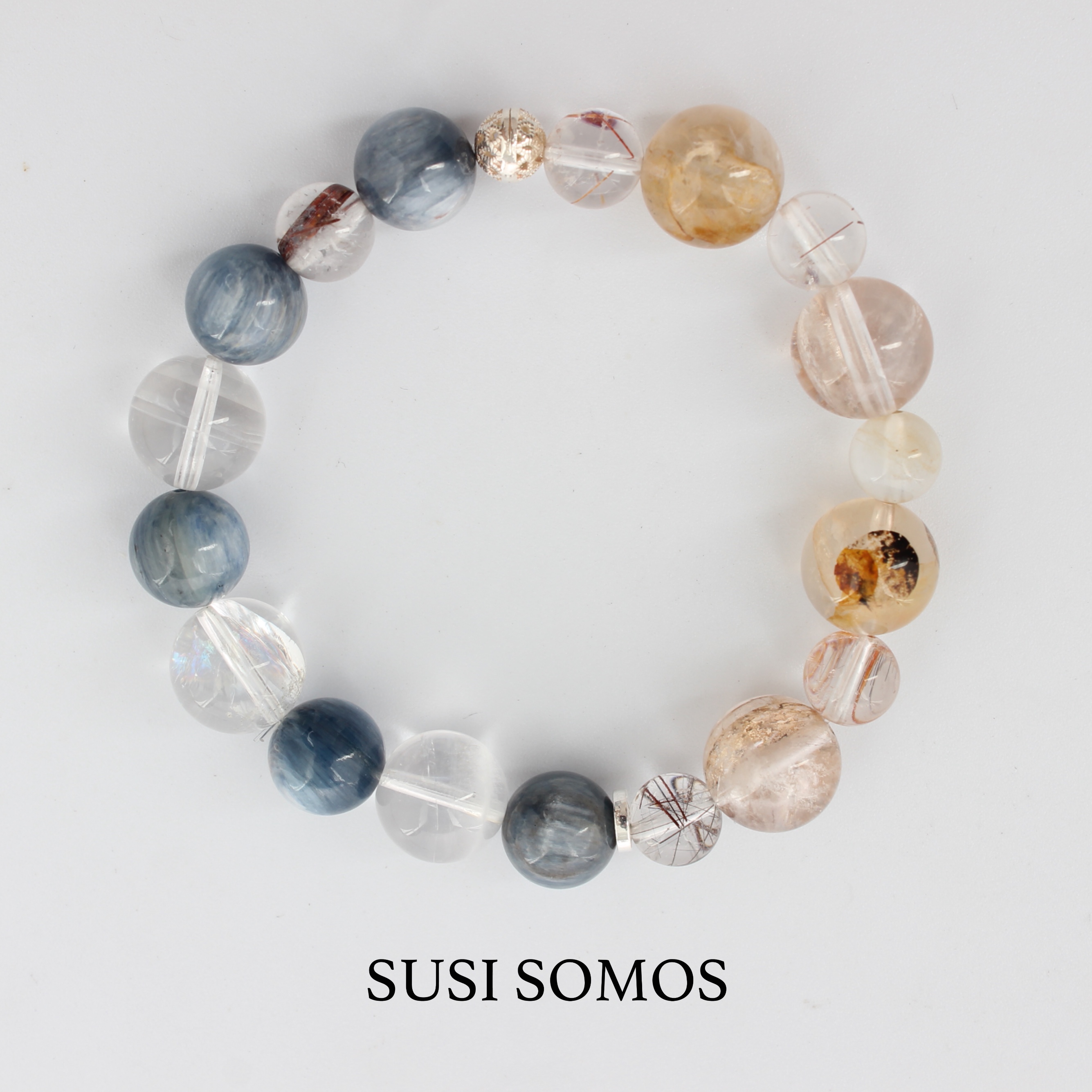 SUSISOMOS天然蓝晶石胶花超七水晶手串