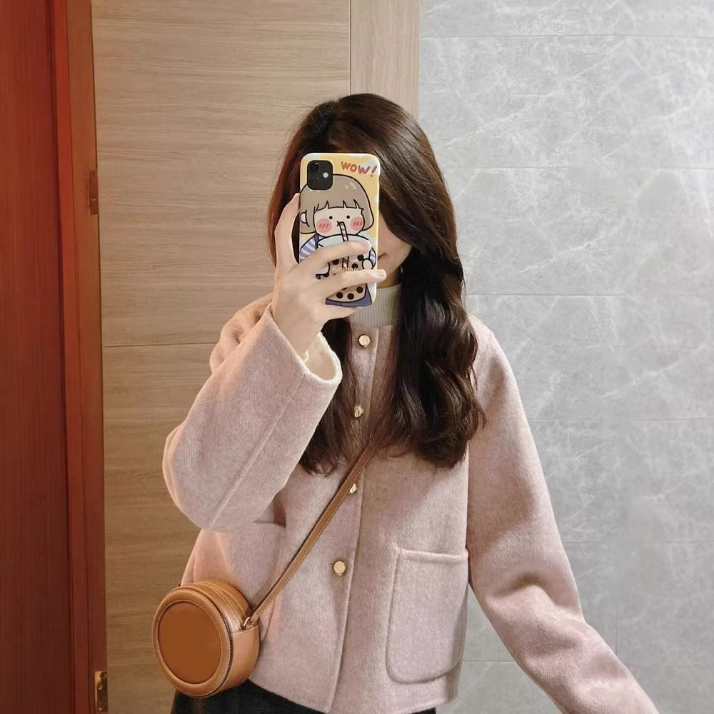 粉色双面羊绒毛呢外套女秋季韩系高级感独超好看小个子呢子大衣,女装/女士精品,大码呢大衣,淘宝优惠券,粉丝福利购,淘宝优惠卷