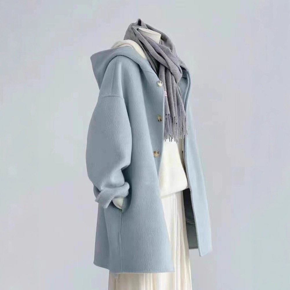 胖mm特大码300斤毛呢外套女秋冬季时尚感小个子奶油蓝色连帽大衣,女装/女士精品,大码呢大衣,淘宝优惠券,粉丝福利购,淘宝优惠卷