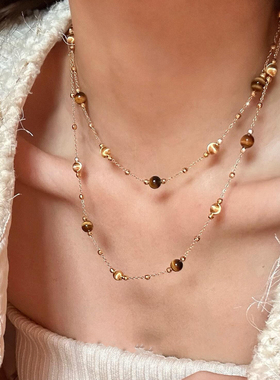 琥珀流光！双层叠戴虎眼石项链