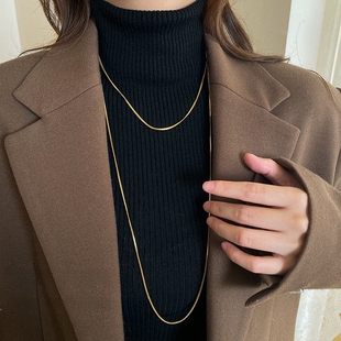 太好搭啦~ins轻奢素链镀18K金方蛇骨长款项链女秋冬毛衣链不掉色