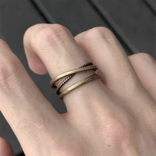 冷淡风金色多层交叉开口戒指女朋克风复古设计感金属感食指戒指环