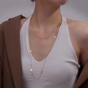 双层叠戴长款 轻奢小众高级感毛衣链 猪鼻子项链女高端配饰2025新款