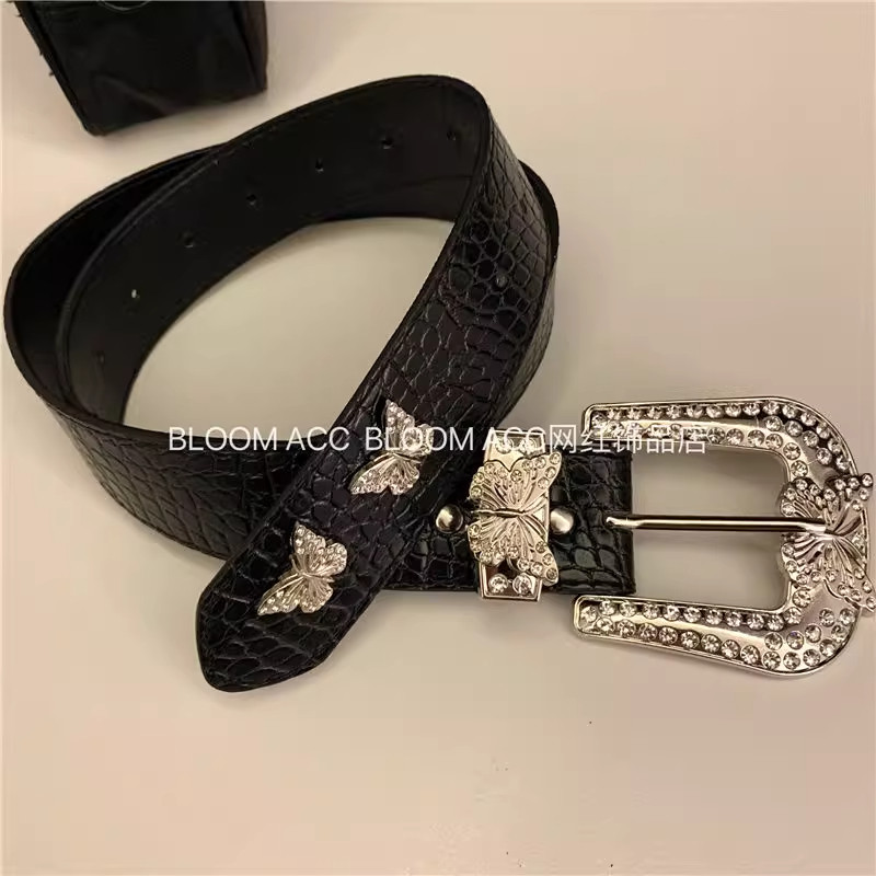 美式复古辣妹暗黑皮革蝴蝶腰带牛仔低腰裤带流行装饰带小众设计