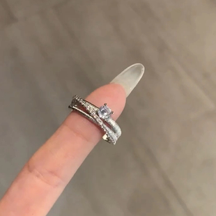 爆闪仿钻三环星轨戒指小众轻奢复古高级感气质精致百搭食指戒指环