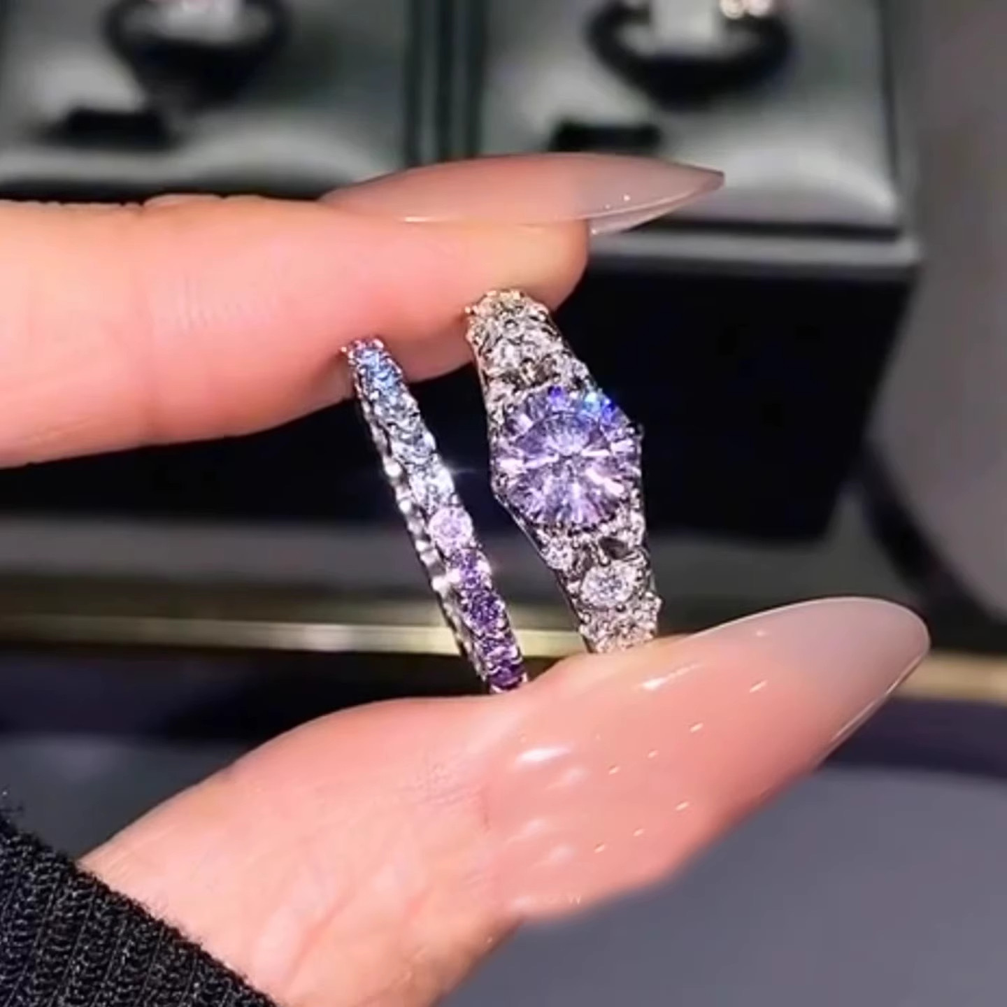 绝绝紫!Vintage复古老钱风紫罗兰戒指爆闪戒臂 排钻食指戒指环女