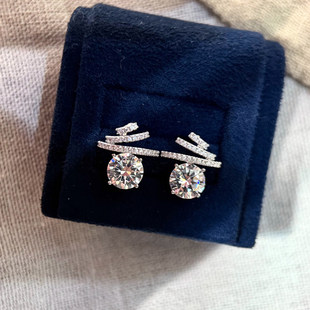 「流星轨迹」S925银针·轻奢简约白钻耳钉爆闪耳饰轻奢高级感