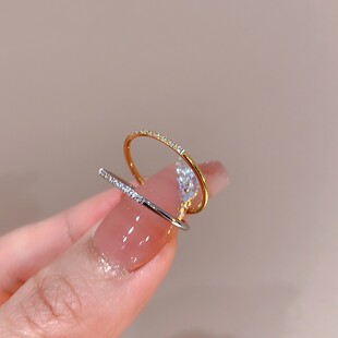 极细!8粒钻超闪半排钻戒指女轻奢高级感时尚叠戴不掉色素圈指环