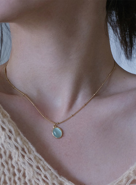 湖绿色猫眼石吊坠项链小众轻奢