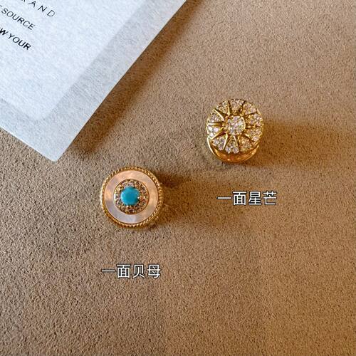 绿松石星芒双面耳钉女复古轻奢