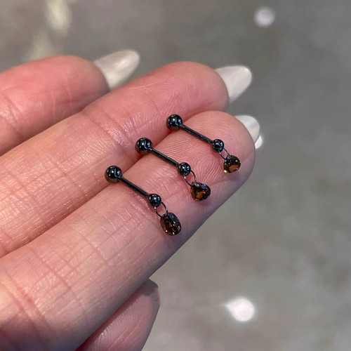 定制款！茶棕色悬浮水滴闪钻耳骨