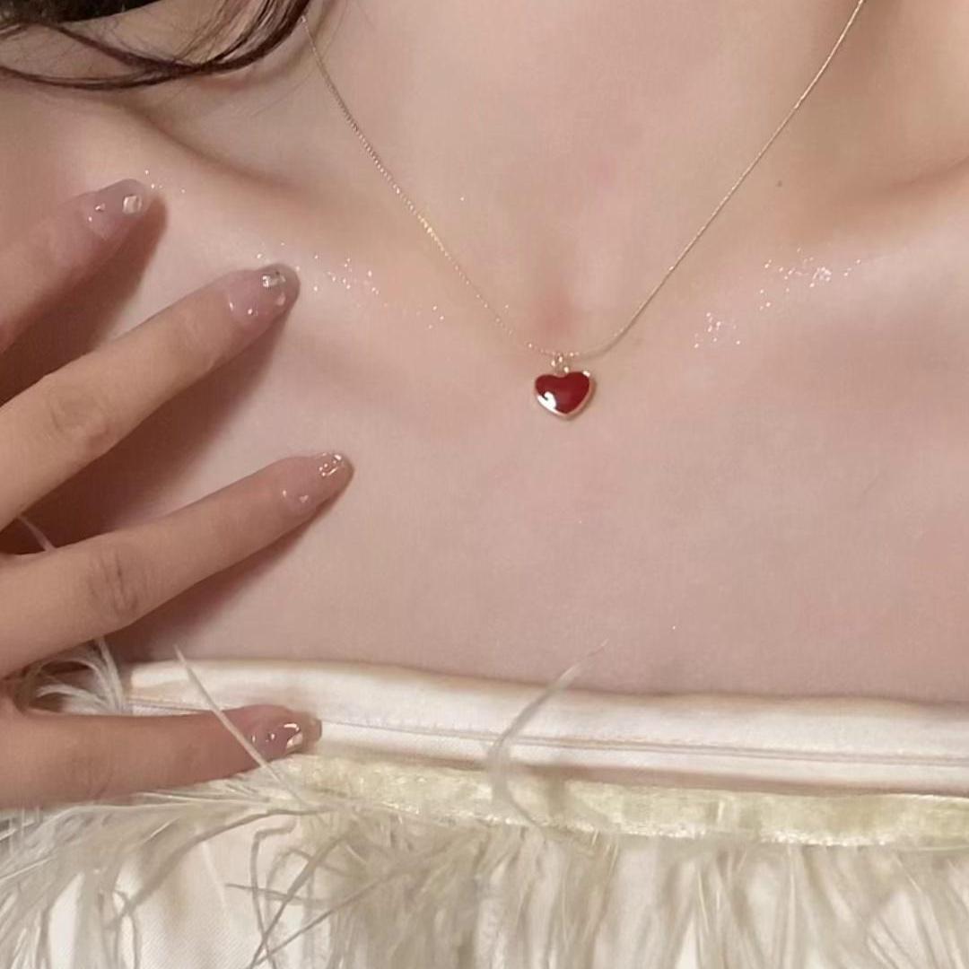 红色爱心项链配饰女款锁骨链吊坠