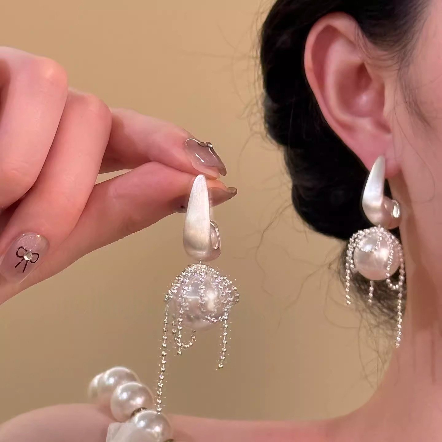 精致女主~法式浪漫珍珠流苏耳钉女设计感高级耳环独特耳饰耳夹,饰品/流行首饰/时尚饰品新,耳环,淘宝优惠券,粉丝福利购,淘宝优惠卷