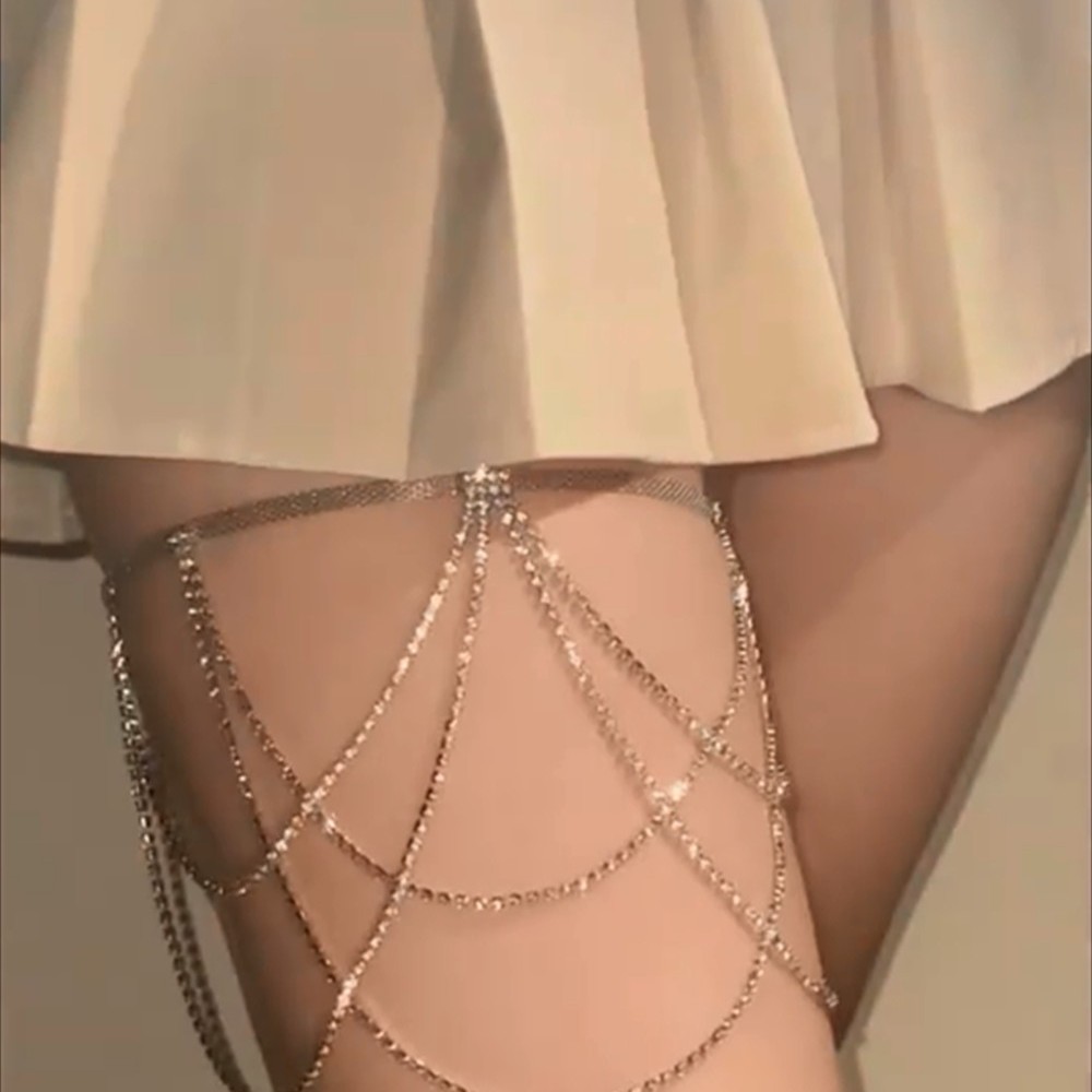 纯欲风多层闪钻流苏腿链女性感