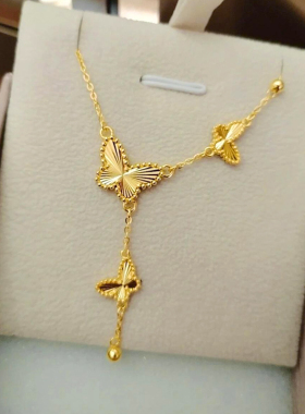 18k金镭射蝴蝶项链女长款精致