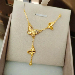 18k金镭射蝴蝶项链女长款精致轻奢越南沙金仿真黄金轻奢高级感