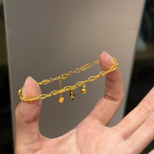 轻奢小众精致手饰钛钢不掉色 18k金双层招财葫芦手链女2025新款