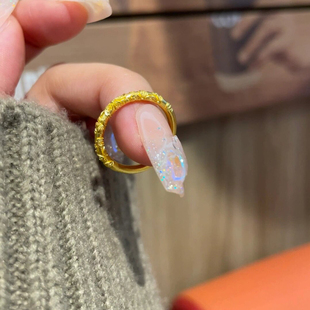 古法传承紫荆花戒指女2025新款雕花素圈指环不掉色气质实心戒子