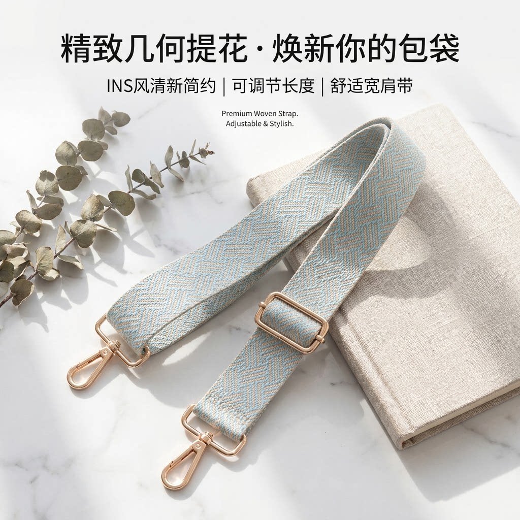浅蓝色宽肩带包包替换肩带加宽减压可调节长度时尚斜挎单肩背带款