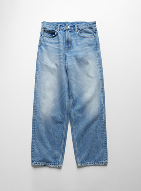 WHIMIN 90s复古水洗宽松中腰牛仔裤手工猫须微破坏水洗牛男女同款