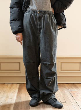 WHIMIN 高密斜纹水洗做旧肌理感工装长裤厚款伞兵裤