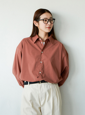 WHIMIN 易打理尖领休闲长袖衬衫男女同款宽松衬衣