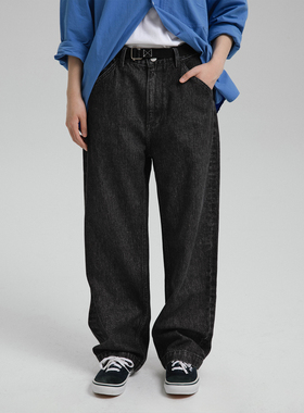 WHIMIN Cone 14oz黑灰复古水洗直筒牛仔裤男女同款长裤