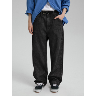 WHIMIN Cone 14oz黑灰复古水洗直筒牛仔裤男女同款长裤