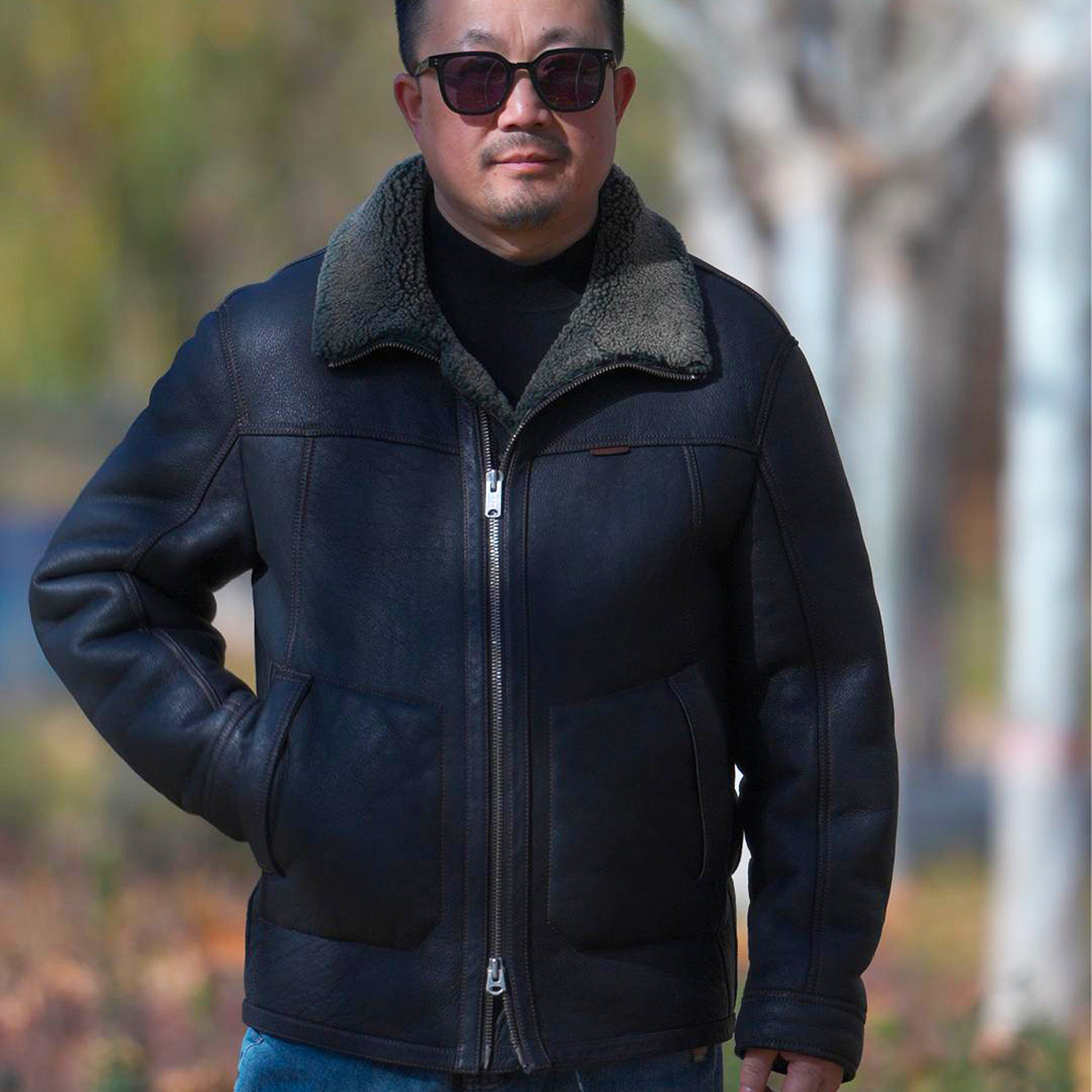 8015绵羊皮皮毛一体外套男美式复古重水洗立翻领冬季防风保暖加长,男装,皮草,淘宝优惠券,粉丝福利购,淘宝优惠卷