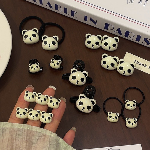刘海柯聿熊猫前额小抓夹侧边可爱