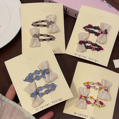 针织花碎发夹女孩蝴蝶结发卡儿童法式复古刘海侧边夹公主风BB夹子