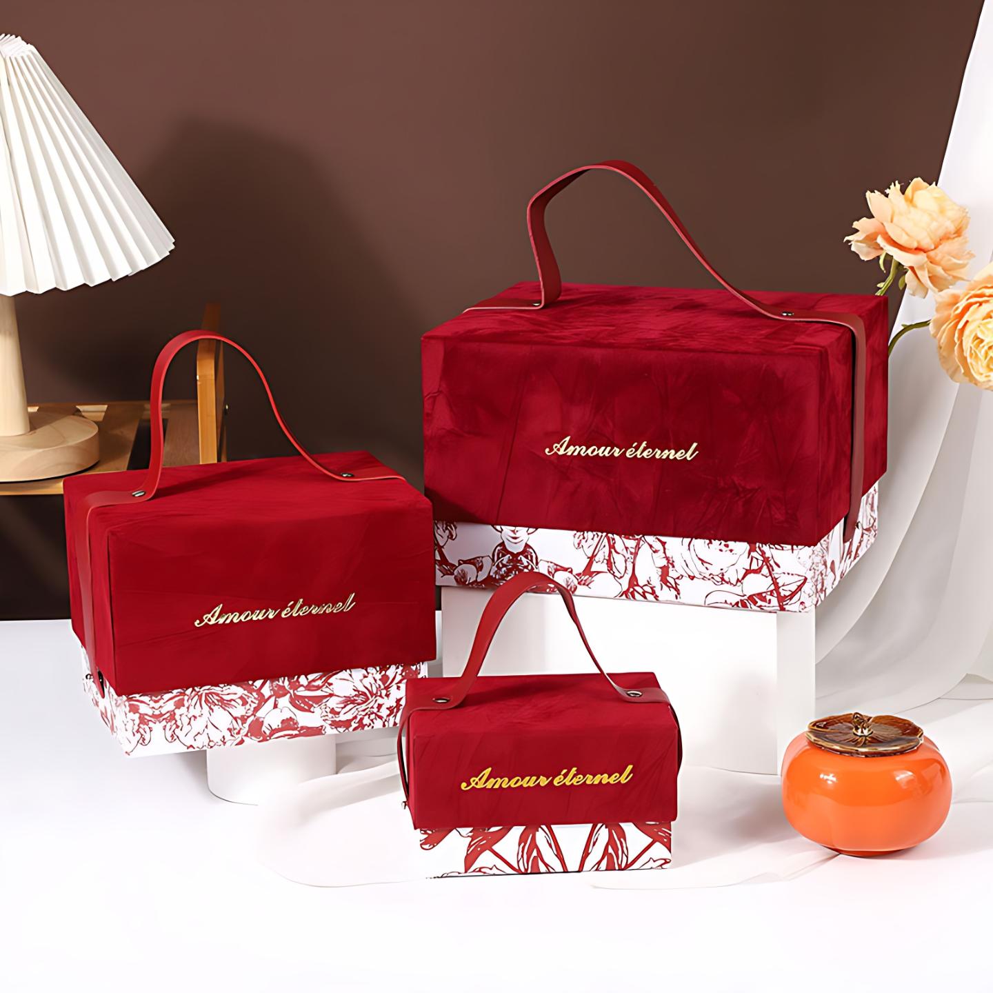 结婚伴手礼喜糖盒高级感礼品盒长方形礼物包装盒子定 制红色手提礼盒结婚礼盒伴手礼包装盒中式国风新款丝绒