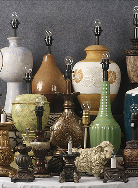 美式复古做旧陶瓷树脂台灯灯座