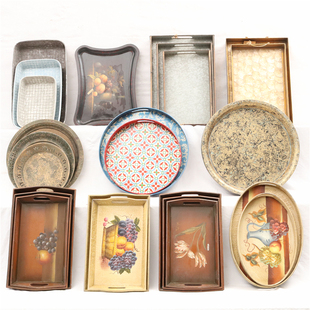 美式复古铁艺手绘镜面水果零食收纳托盘家居茶几桌面创意装饰摆件