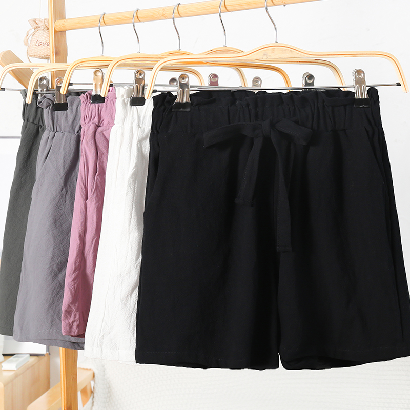 2020夏亚麻棉麻短裤女休闲大码外穿高腰阔腿显瘦居家宽松五分裤潮
