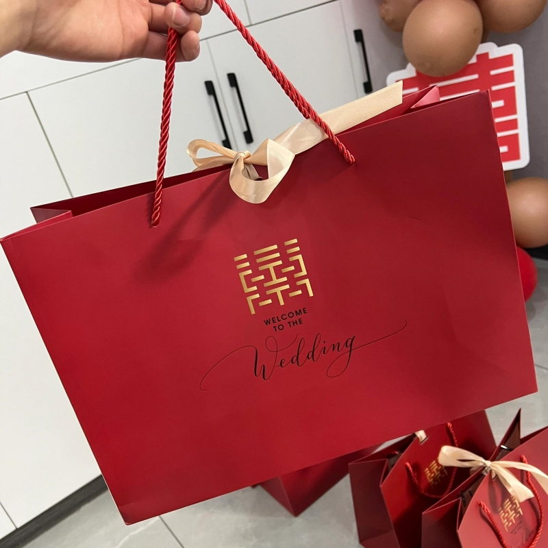 新年氛围感结婚手提袋红色婚礼纸袋陪嫁礼物喜袋礼品袋四件套包装