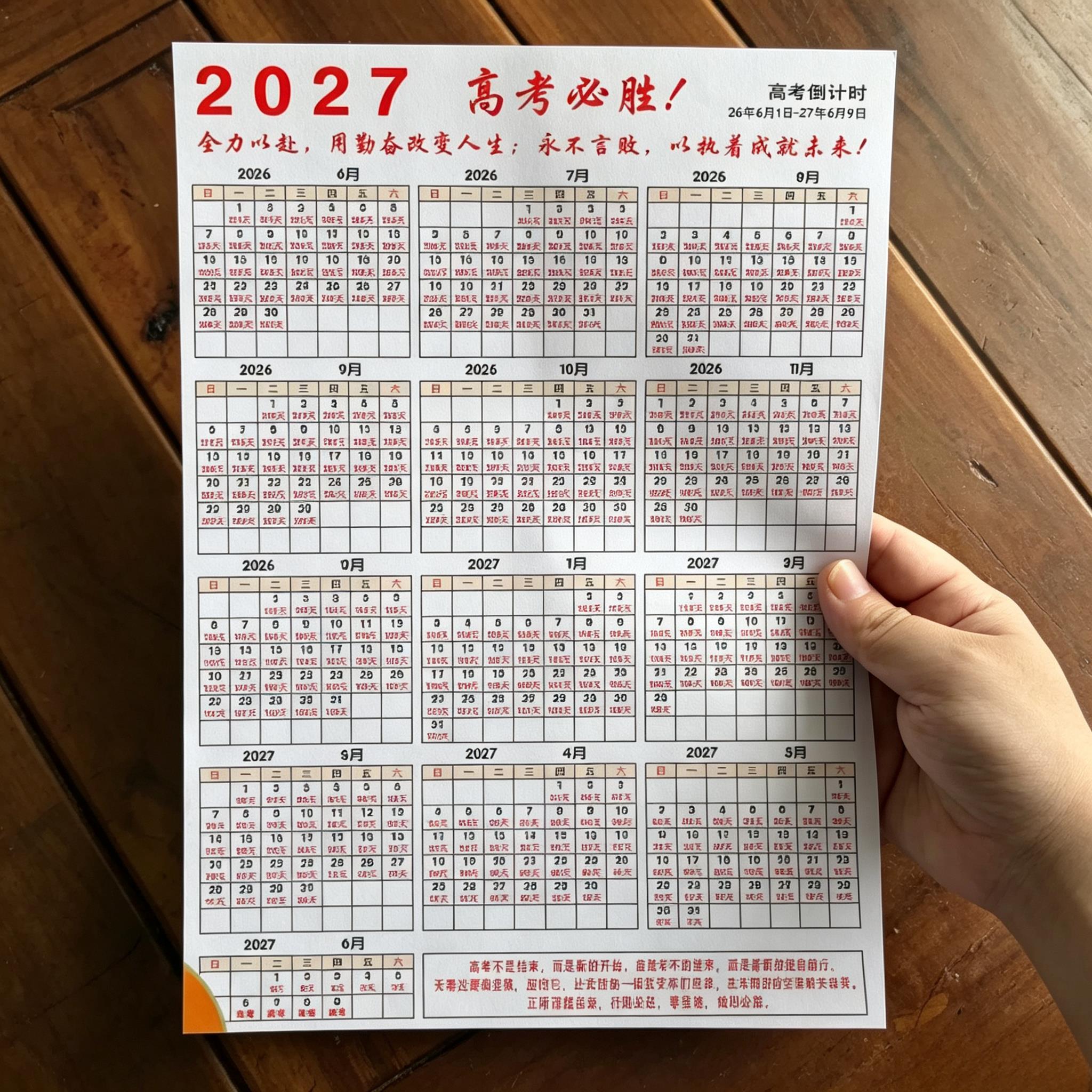 打卡提示纸2027年高考倒计时日历