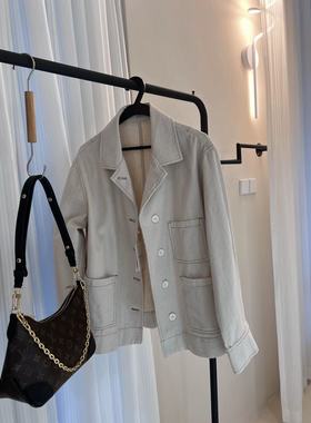 MQ雅雅子古丽西装领休闲宽松廓形显瘦情侣款弹力牛仔外套041007