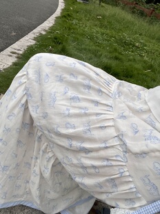 夏日猫咪蓝色格子撞色拼接半身裙可爱温柔百搭半裙女