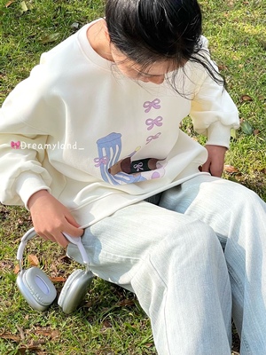 【现货秒发】超甜的韩式派对小狗可爱印花圆领套头卫衣百搭上衣女